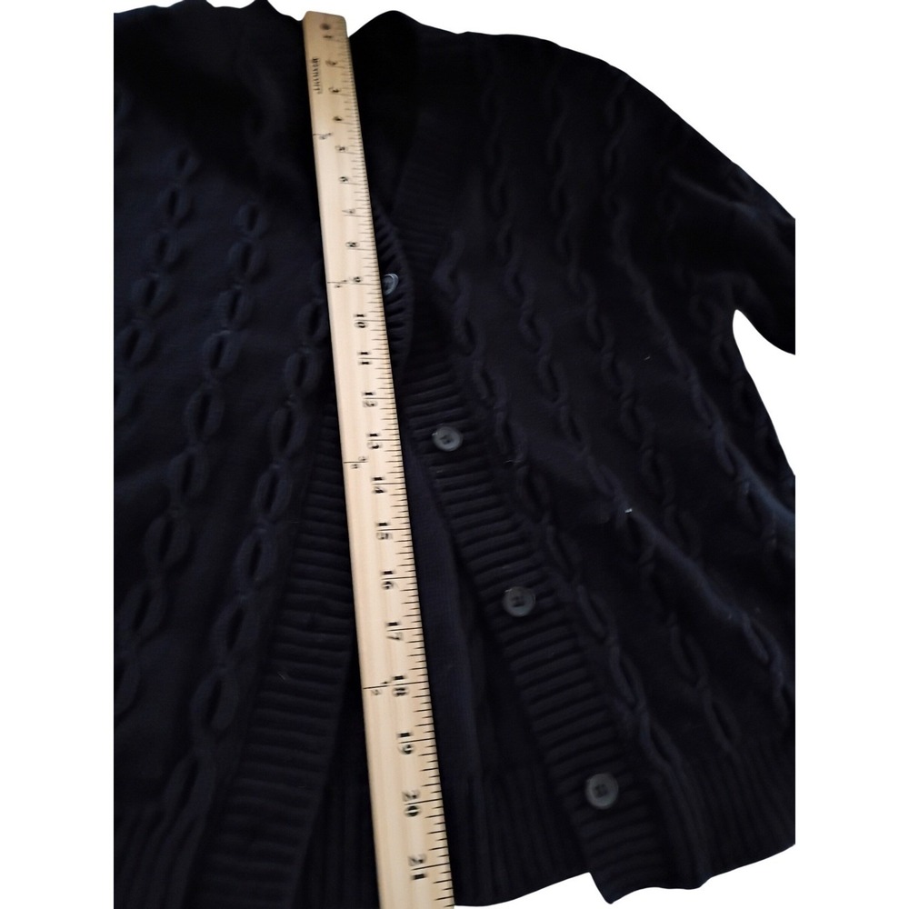 VISTA-Wool Blnd Black Cable Knit Btn Front V Neck Cardigan Sweater Alice Turtle - Picture 9 of 10